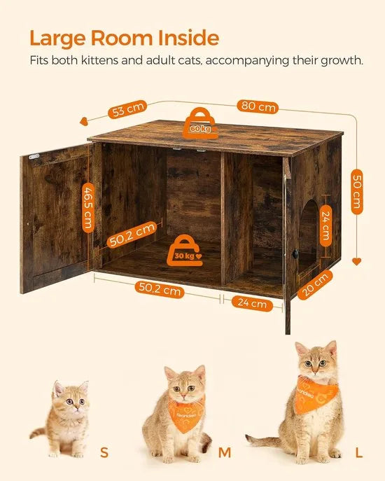 Furnstar Kattenhuis - Kattenbakkast met uitneembare scheidingswand - Tafel - 80 x 53 x 50 cm - Vintage Bruin