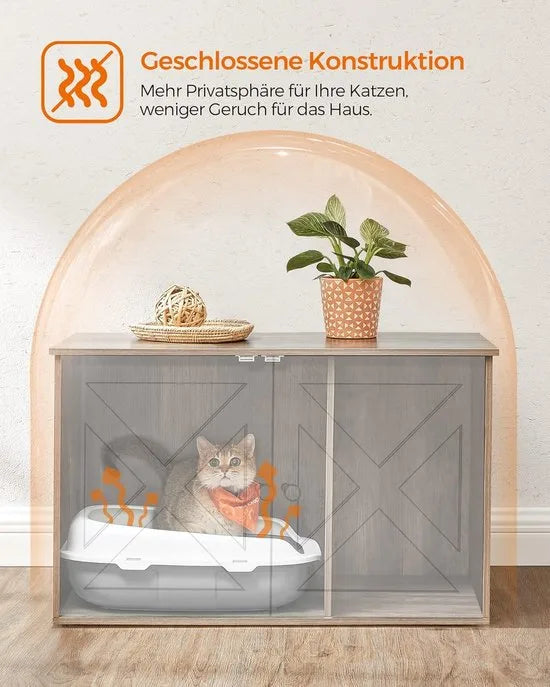 Furnstar Kattenhuis - Kattenbakkast met uitneembare scheidingswand - Tafel - 80 x 53 x 50 cm - Vintage Bruin – Greige Furnstar Kattenhuis Kattenbakk (5511)
