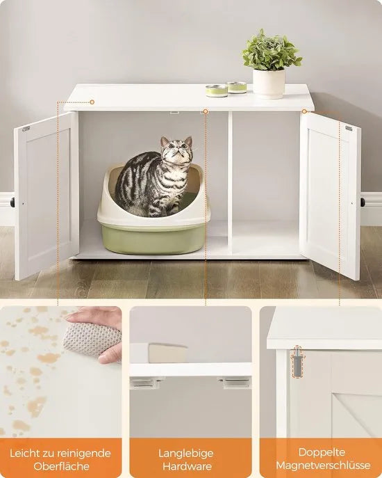 Furnstar Kattenhuis - Kattenbakkast met uitneembare scheidingswand - Tafel - 80 x 53 x 50 cm - Vintage Bruin – Wit Wit (5542)