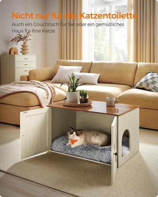 Furnstar Kattenhuis - Kattenbakkast met uitneembare scheidingswand - Tafel - 80 x 53 x 50 cm - Vintage Bruin – Honingbruin-vintage wit Furnstar Kattenhuis Kattenbakk (5528)