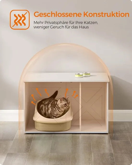 Furnstar Kattenhuis - Kattenbakkast met uitneembare scheidingswand - Tafel - 80 x 53 x 50 cm - Vintage Bruin – Wit Wit (5542)