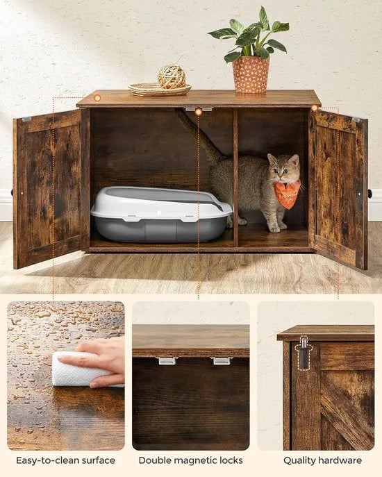Furnstar Kattenhuis - Kattenbakkast met uitneembare scheidingswand - Tafel - 80 x 53 x 50 cm - Vintage Bruin – Bruinvintage Vintage Bruin (1897)