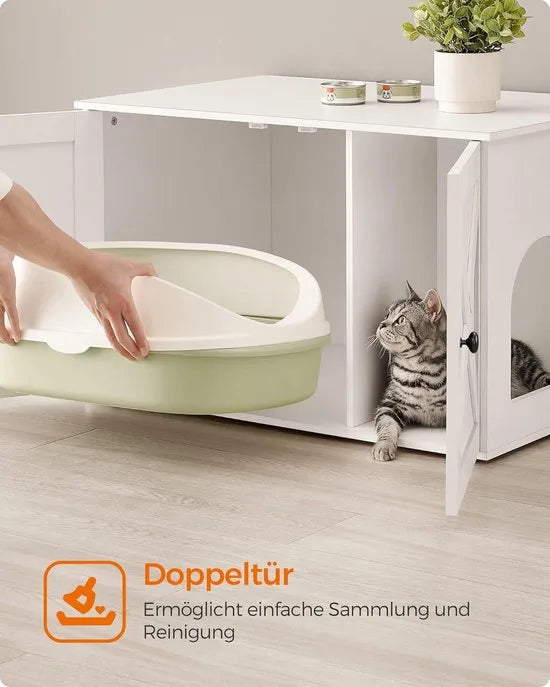 Furnstar Kattenhuis - Kattenbakkast met uitneembare scheidingswand - Tafel - 80 x 53 x 50 cm - Vintage Bruin – Wit Wit (5542)