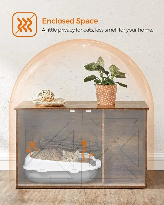 Furnstar Kattenhuis - Kattenbakkast met uitneembare scheidingswand - Tafel - 80 x 53 x 50 cm - Vintage Bruin