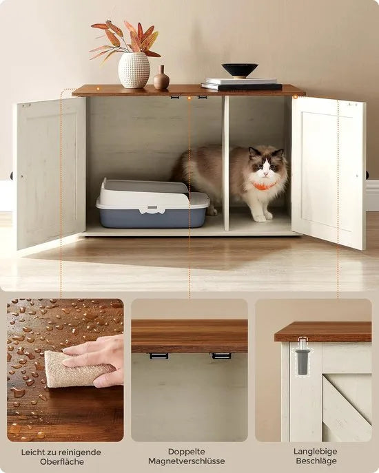 Furnstar Kattenhuis - Kattenbakkast met uitneembare scheidingswand - Tafel - 80 x 53 x 50 cm - Vintage Bruin – Honingbruin-vintage wit Furnstar Kattenhuis Kattenbakk (5528)