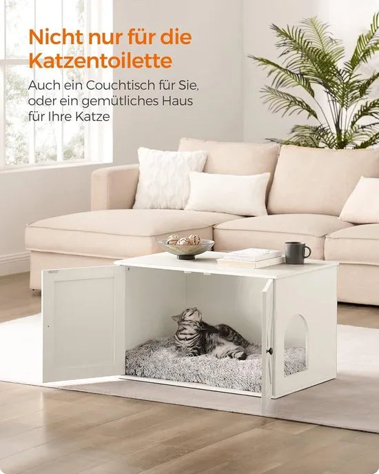 Furnstar Kattenhuis - Kattenbakkast met uitneembare scheidingswand - Tafel - 80 x 53 x 50 cm - Vintage Bruin – Wit Wit (5542)