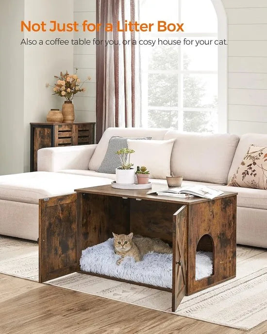 Furnstar Kattenhuis - Kattenbakkast met uitneembare scheidingswand - Tafel - 80 x 53 x 50 cm - Vintage Bruin