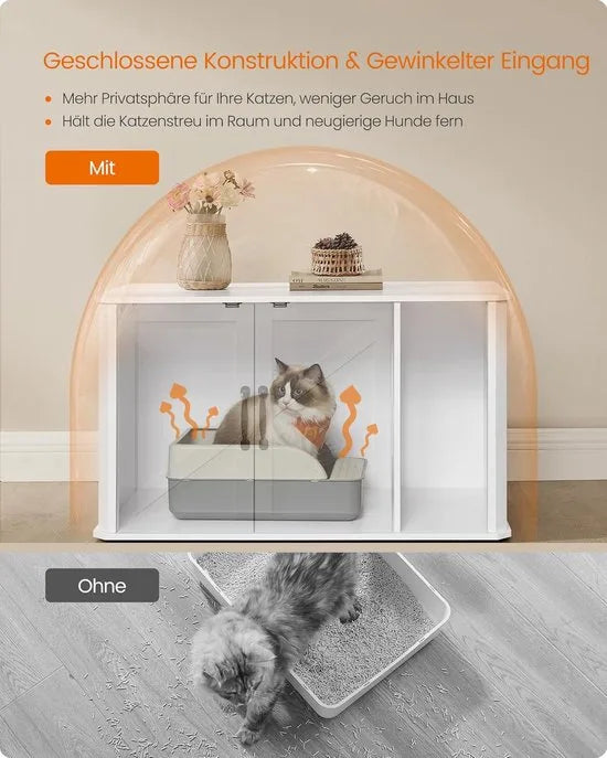Furnstar Kattenhuis - Moderne kattenbakkast met vooringang - Dubbele deur en handgrepen - Als dressoir - 85 x 48,5 x 50 cm - Wolkenwit