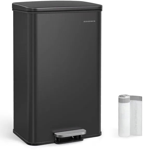 FurnStar – Keukenpedaalemmer 40L – Grote Afvalbak met Soft-Close Deksel – Staal – Inclusief 15 Vuilniszakken– 34,8 x 32,1 x 55,7 cm – Zwart