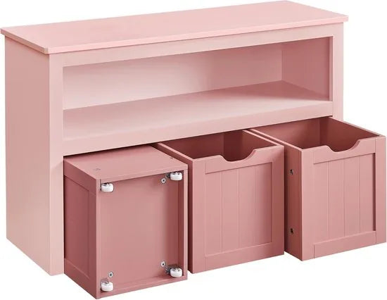 FurnStar - Kinderrek - Speelgoedopslag voor kinderen - Opbergkast - Speelgoedkast - Opbergdoos met wieltjes - Speelgoedrek - Voor kinderkamer - 102 x 30 x 60 cm - Pastelroze – Pastelroze