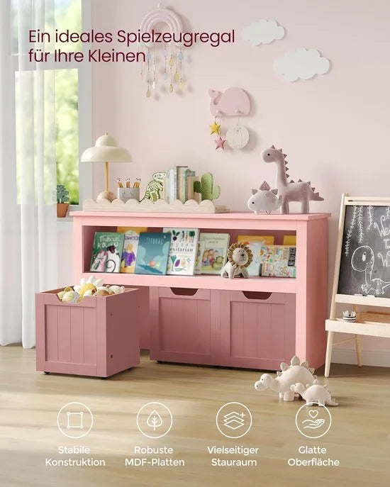 FurnStar - Kinderrek - Speelgoedopslag voor kinderen - Opbergkast - Speelgoedkast - Opbergdoos met wieltjes - Speelgoedrek - Voor kinderkamer - 102 x 30 x 60 cm - Pastelroze