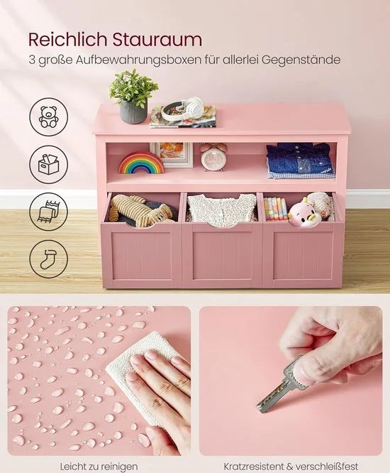 FurnStar - Kinderrek - Speelgoedopslag voor kinderen - Opbergkast - Speelgoedkast - Opbergdoos met wieltjes - Speelgoedrek - Voor kinderkamer - 102 x 30 x 60 cm - Pastelroze – Pastelroze