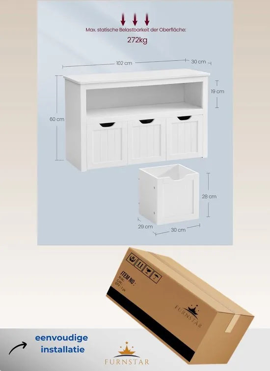 FurnStar - Kinderrek - Speelgoedopslag voor kinderen - Opbergkast - Speelgoedkast - Opbergdoos met wieltjes - Speelgoedrek - Voor kinderkamer - 102 x 30 x 60 cm - Pastelroze – Wit