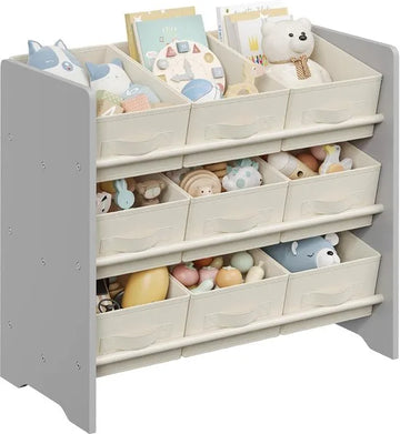 Furnstar - Kinderrek - Speelgoedrek - Boekenrek voor kinderen - Met 9 opbergdozen van vliesstof - Ruime opbergruimte - 29,5 x 62,5 x 60 cm - Duifgrijs