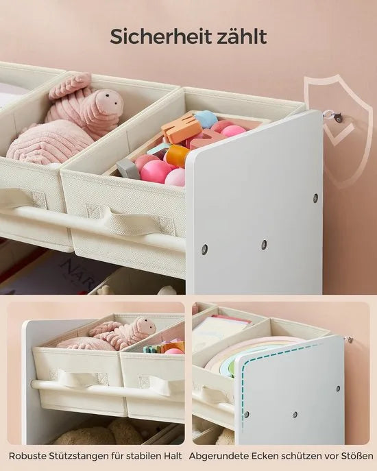 Furnstar - Kinderrek - Speelgoedrek - Boekenrek voor kinderen - Met 9 opbergdozen van vliesstof - Voor ruime kinderkamer - 29,5 x 62,5 x 60 cm - Wolkenwit