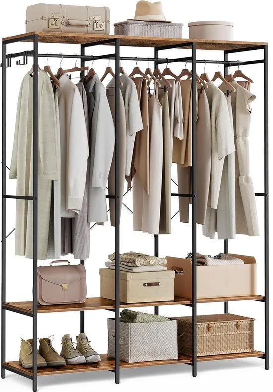 FurnStar - Kledinghangers - Kledingrek Metaal - Schoenenrek- Kledingkasten Slaapkamer - 40 x 94.5 x 180 cm - Kledingrek Beige – Vintage bruin 40 x 141 x 180cm