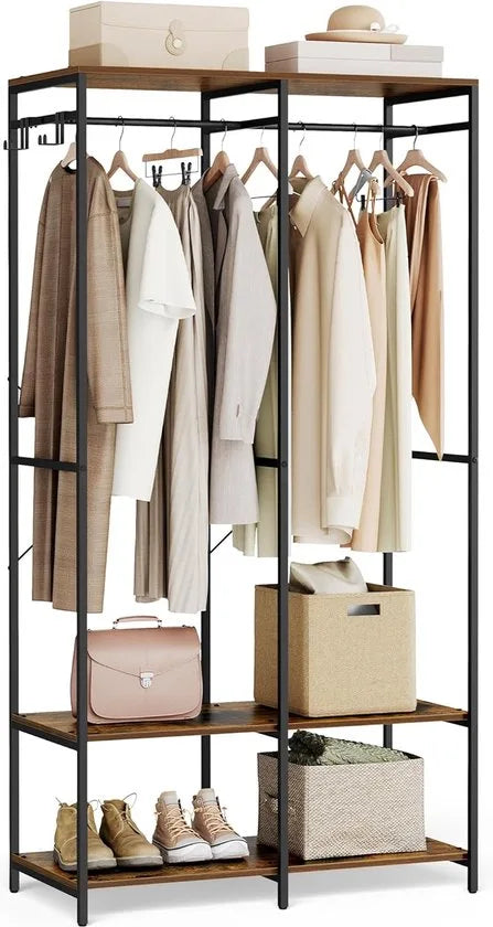 FurnStar - Kledinghangers - Kledingrek Metaal - Schoenenrek- Kledingkasten Slaapkamer - 40 x 94.5 x 180 cm - Kledingrek Beige – Vintagebruin 40 x 94.5 x 180cm
