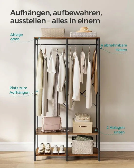 FurnStar - Kledinghangers - Kledingrek Metaal - Schoenenrek- Kledingkasten Slaapkamer - 40 x 94.5 x 180 cm - Kledingrek Beige – Vintagebruin 40 x 94.5 x 180cm