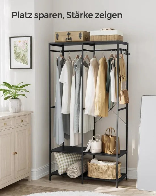 FurnStar - Kledinghangers - Kledingrek Metaal - Schoenenrek- Kledingkasten Slaapkamer - 40 x 94.5 x 180 cm - Kledingrek Beige – Zwart 40 x 94.5 x 180cm