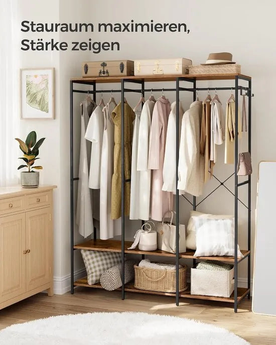 FurnStar - Kledinghangers - Kledingrek Metaal - Schoenenrek- Kledingkasten Slaapkamer - 40 x 94.5 x 180 cm - Kledingrek Beige – Vintage bruin 40 x 141 x 180cm