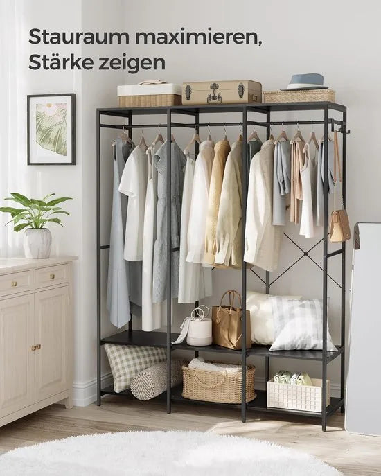 FurnStar - Kledinghangers - Kledingrek Metaal - Schoenenrek- Kledingkasten Slaapkamer - 40 x 94.5 x 180 cm - Kledingrek Beige – Zwart 40 x 141 x 180cm