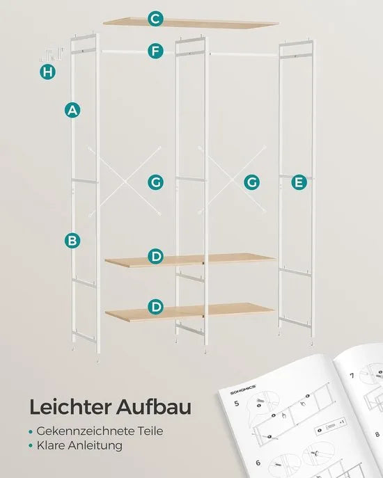 FurnStar - Kledinghangers - Kledingrek Metaal - Schoenenrek- Kledingkasten Slaapkamer - 40 x 94.5 x 180 cm - Kledingrek Beige