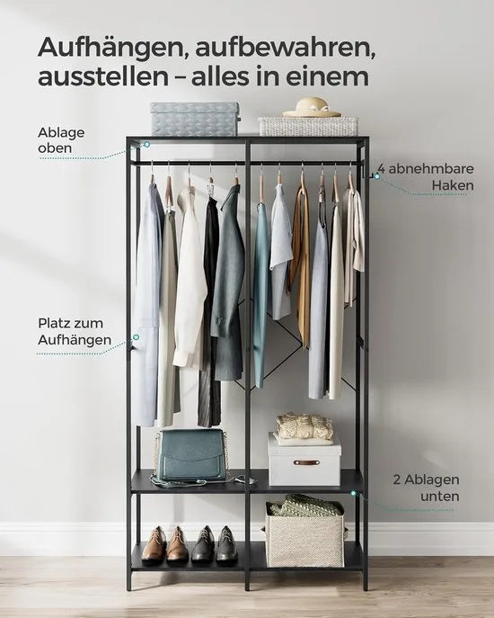 FurnStar - Kledinghangers - Kledingrek Metaal - Schoenenrek- Kledingkasten Slaapkamer - 40 x 94.5 x 180 cm - Kledingrek Beige – Zwart 40 x 94.5 x 180cm