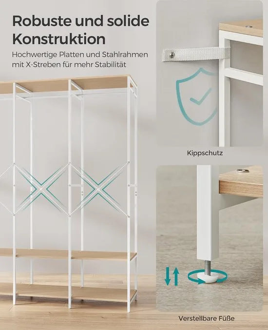 FurnStar - Kledinghangers - Kledingrek Metaal - Schoenenrek- Kledingkasten Slaapkamer - 40 x 94.5 x 180 cm - Kledingrek Beige – Natuurlijk beige 40 x 141 x 180cm