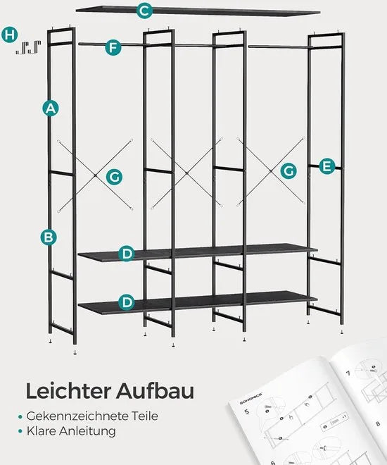 FurnStar - Kledinghangers - Kledingrek Metaal - Schoenenrek- Kledingkasten Slaapkamer - 40 x 94.5 x 180 cm - Kledingrek Beige – Zwart 40 x 141 x 180cm