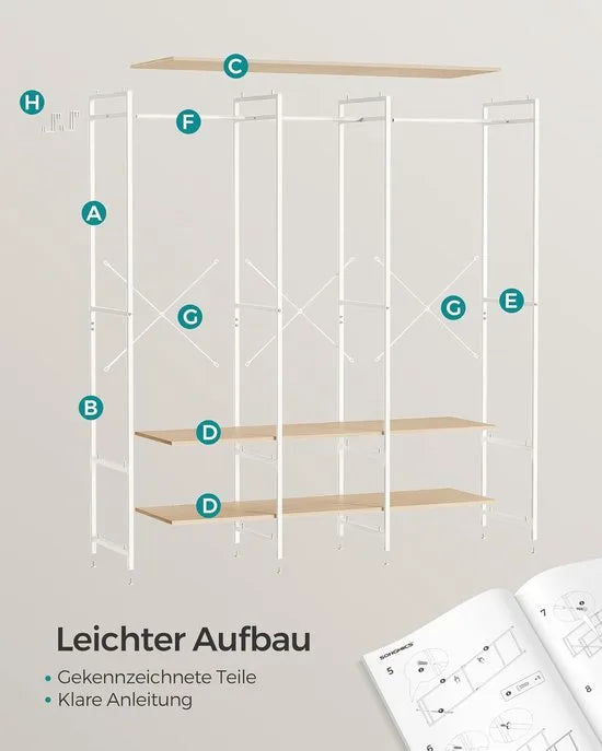 FurnStar - Kledinghangers - Kledingrek Metaal - Schoenenrek- Kledingkasten Slaapkamer - 40 x 94.5 x 180 cm - Kledingrek Beige – Natuurlijk beige 40 x 141 x 180cm