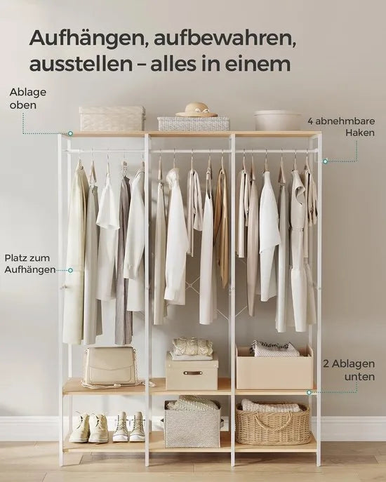 FurnStar - Kledinghangers - Kledingrek Metaal - Schoenenrek- Kledingkasten Slaapkamer - 40 x 94.5 x 180 cm - Kledingrek Beige – Natuurlijk beige 40 x 141 x 180cm