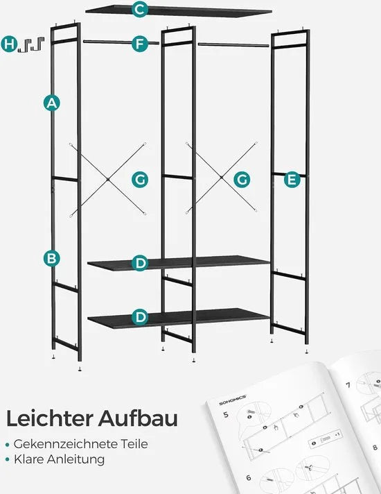 FurnStar - Kledinghangers - Kledingrek Metaal - Schoenenrek- Kledingkasten Slaapkamer - 40 x 94.5 x 180 cm - Kledingrek Beige – Zwart 40 x 94.5 x 180cm