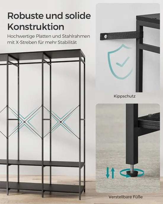 FurnStar - Kledinghangers - Kledingrek Metaal - Schoenenrek - Kledingkasten Slaapkamer - 40 x 141 x 180 cm - Kledingrek Zwart
