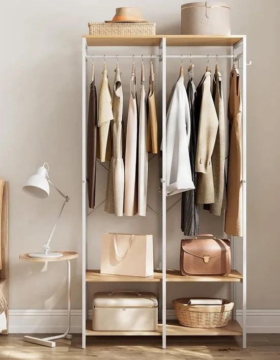 FurnStar - Kledinghangers - Kledingrek Metaal - Schoenenrek- Kledingkasten Slaapkamer - 40 x 94.5 x 180 cm - Kledingrek Beige