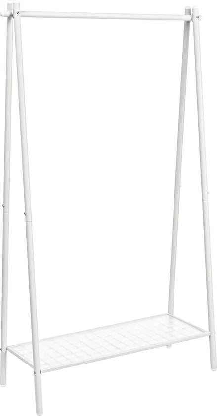 FurnStar - Kledingrail - Kledingrek - Kledingrek met stalen frame - met ophangrail en plank - 33,5 x 92,5 x 153 cm - voor slaapkamer, kleedkamer, wasruimte - zwart – Wit