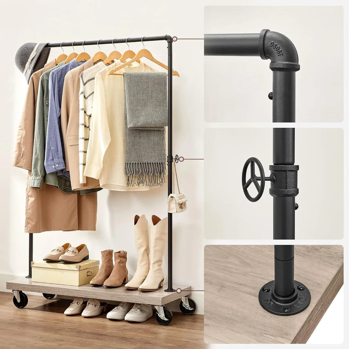 FurnStar - Kledingrek - kledinghangers - Clothes Rack on Wheels - Engineered Wood Alloy Steel - 103,5 x 40 x 162 cm - Grijs / Zwart.