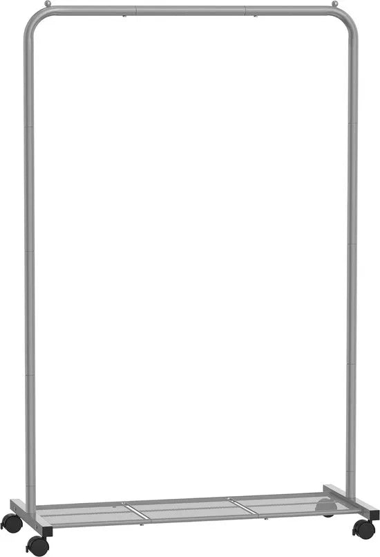 FurnStar - Kledingrek - kledinghangers - kledingrek op wieltjes - kledingrek metaal - 40 kg draagvermogen - met opbergplank - eenvoudige montage - draagbaar - 40.5 x 91 x 158 cm - Roze – Grijs