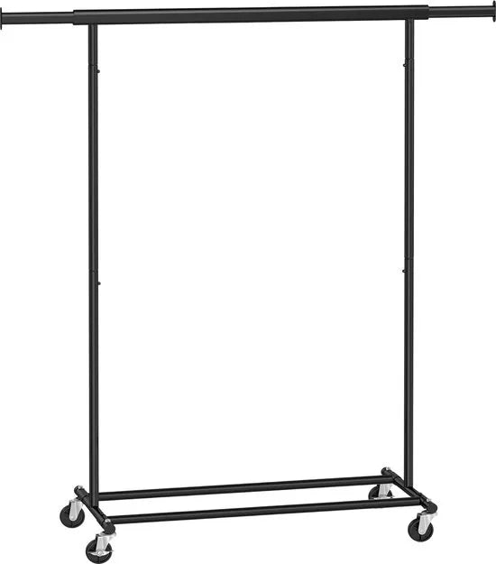 FurnStar - Kledingrek - Kledinghangers - Kledingrek op wieltjes - Kledingrek metaal - Kledingroede voor zwaar gebruik - Met uitschuifbare ophangrail - 90 kg draagvermogen - Eenvoudige montage - Draagb – Zwart