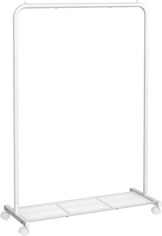 FurnStar - Kledingrek - kledinghangers - kledingrek op wieltjes - kledingrek metaal - 40 kg draagvermogen - met opbergplank - eenvoudige montage - draagbaar - 40.5 x 91 x 158 cm - Roze – Wit