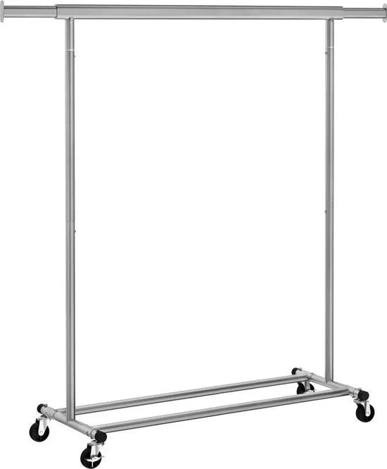 FurnStar - Kledingrek - Kledinghangers - Kledingrek op wieltjes - Kledingrek metaal - Kledingroede voor zwaar gebruik - Met uitschuifbare ophangrail - 90 kg draagvermogen - Eenvoudige montage - Draagb – Grijs 132 x 45.4 x 160cm