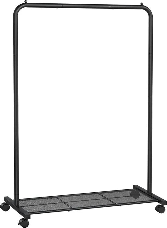 FurnStar - Kledingrek - kledinghangers - kledingrek op wieltjes - kledingrek metaal - 40 kg draagvermogen - met opbergplank - eenvoudige montage - draagbaar - 40.5 x 91 x 158 cm - Roze – Zwart