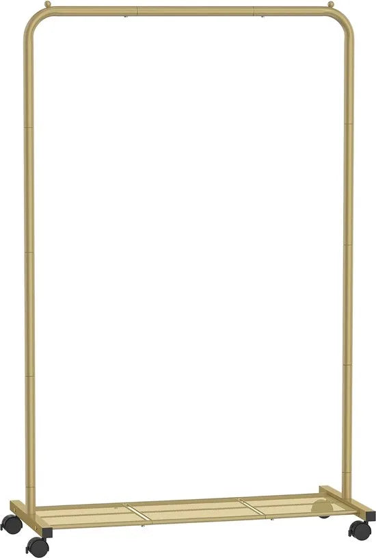 FurnStar - Kledingrek - kledinghangers - kledingrek op wieltjes - kledingrek metaal - 40 kg draagvermogen - met opbergplank - eenvoudige montage - draagbaar - 40.5 x 91 x 158 cm - Roze – Goud