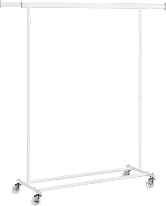 FurnStar - Kledingrek - Kledinghangers - Kledingrek op wieltjes - Kledingrek metaal - Kledingroede voor zwaar gebruik - Met uitschuifbare ophangrail - 90 kg draagvermogen - Eenvoudige montage - Draagbaar - 132 x 45.4 x 160 cm –Wit