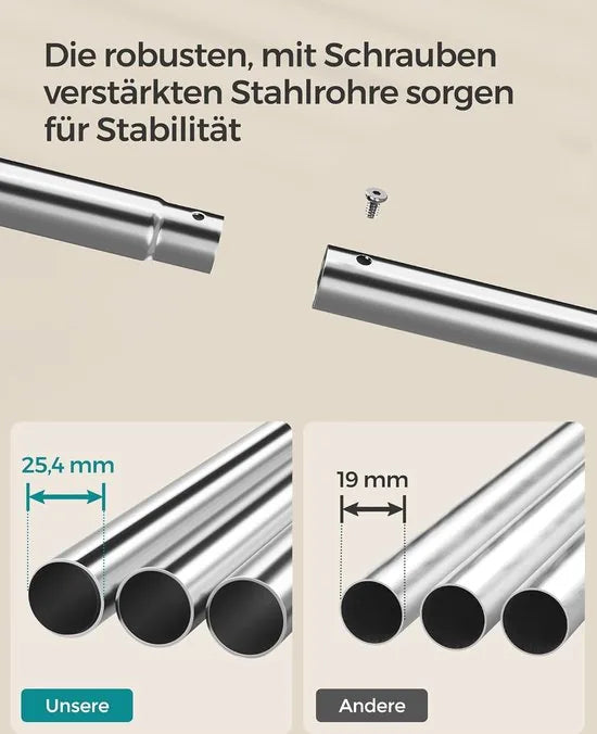 FurnStar - Kledingrek - kledingstang - 2 garderobestangen - kapstokken - garderobe van metaal - 6 haken - plank - kledingopslag voor slaapkamer - woonkamer - wit – Zilver