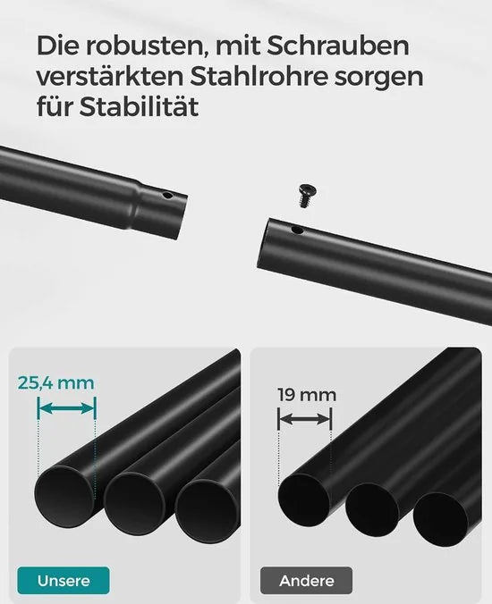 FurnStar - Kledingrek - kledingstang - 2 garderobestangen - kapstokken - garderobe van metaal - 6 haken - plank - kledingopslag voor slaapkamer - woonkamer - wit – Zwart