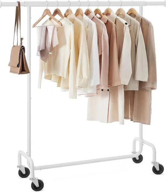 Furnstar Kledingrek op Wielen - Metaal - Verstelbaar - Garderobestand- Voor zware belasting - Uittrekbare kledingstang - Tot 130 kg belastbaar - Eenvoudige montage- Draagbaar - 45 x (110-150) x 162,9  – Matwit