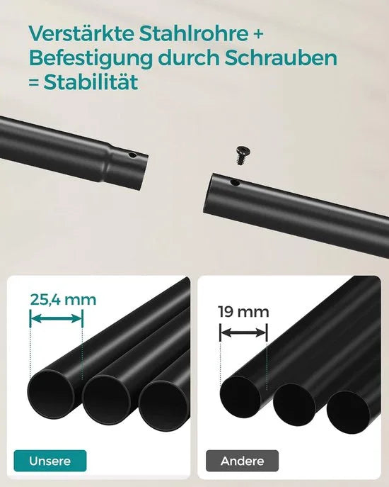 Furnstar Kledingrek op wieltjes - 2 Kledingstangen - Garderobestand - Kapstok van stalen buizen - Tot 100 kg belastbaar - 103.5 cm breed -Multifunctionele opslag - Zilver – Zwart