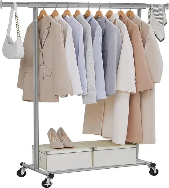 Furnstar Kledingrek op wieltjes heavy duty garderobestand uittrekbare kledingstang tot 100 kg belastbaar eenvoudige montage draagbaar lichtgoud – Duifgrijs