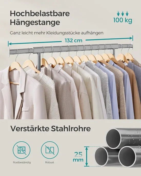 Furnstar Kledingrek op wieltjes heavy duty garderobestand uittrekbare kledingstang tot 100 kg belastbaar eenvoudige montage draagbaar lichtgoud – Duifgrijs