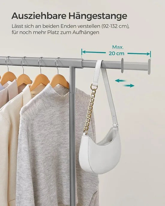 Furnstar Kledingrek op wieltjes heavy duty garderobestand uittrekbare kledingstang tot 100 kg belastbaar eenvoudige montage draagbaar lichtgoud – Duifgrijs